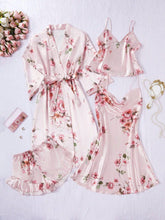 5 Piece Floral Print Faux Silk Pajama Set Lingerie